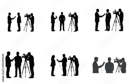 Journalists and Cameramen Silhouette Vector Illustration Set