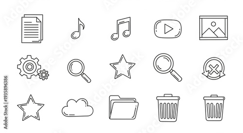 Collection of Hand Drawn Icons Representing Digital Concepts.
