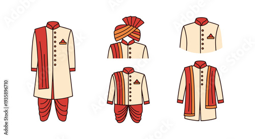 Sherwani Line art vector set abstract smooth color