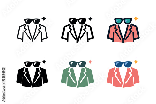 Concept illustrating modern style culture depicted as a tailored jacket outline merged with sunglasses and a small star detail,