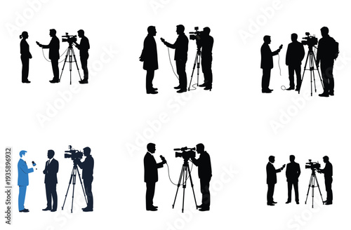 Journalists and Cameramen Silhouette Vector Illustration Set