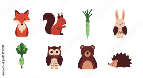 Cartoon forest animals with carrot