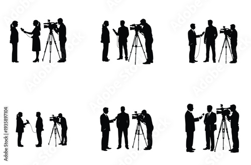 Journalists and Cameramen Silhouette Vector Illustration Set