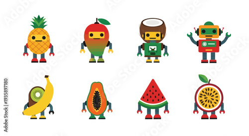 Cartoon fruit robots fun playful colorful