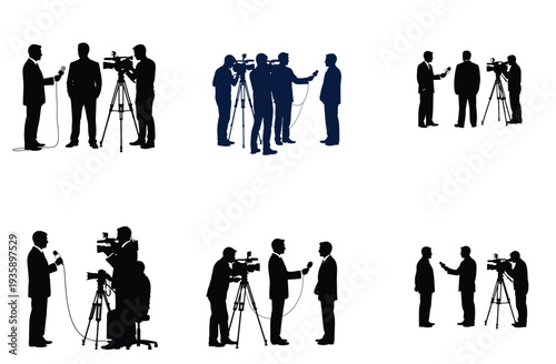 Journalists and Cameramen Silhouette Vector Illustration Set