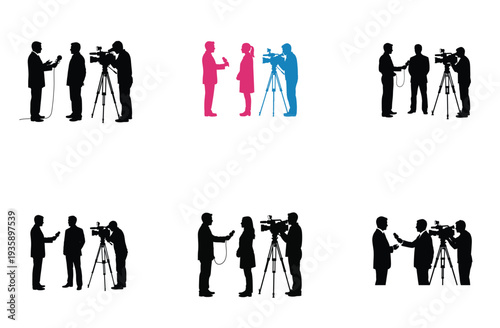 Journalists and Cameramen Silhouette Vector Illustration Set