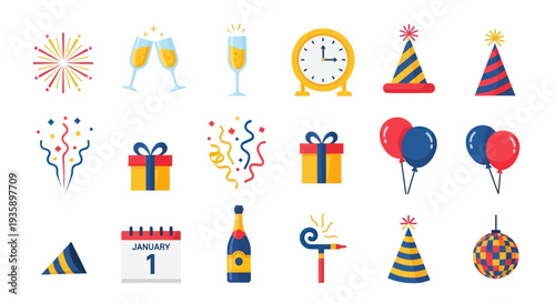 Celebratory icons new years festivities
