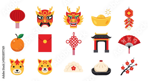 Chinese new year festive icon collection