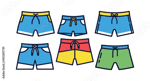 Swim Shorts Line art vector flat style color illustration