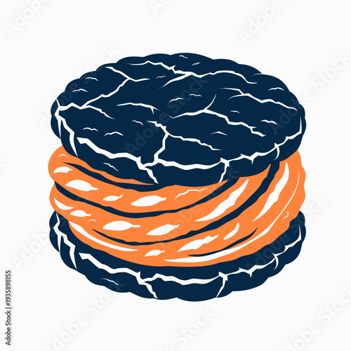A drawing of a burger with an orange filling