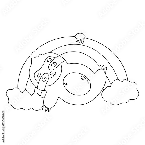 Sloth hanging from a rainbow stroke