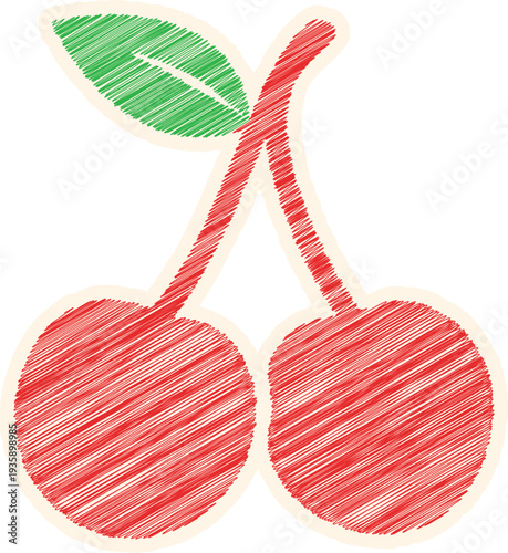 Sweet Red Cherries Fruit Scribble Embroidery Doodle Sticker Patch