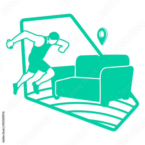 Man running in living room filled stroke