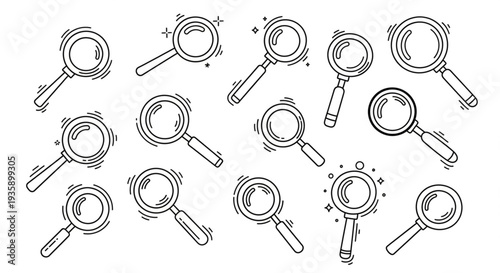 Collection of Hand Drawn Magnifying Glass Icons.