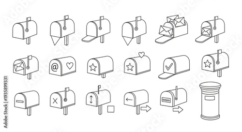 Collection of Hand Drawn Mailboxes and Post Boxes.