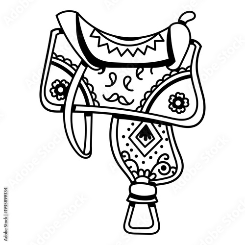 Wild west floral horse saddle filled stroke