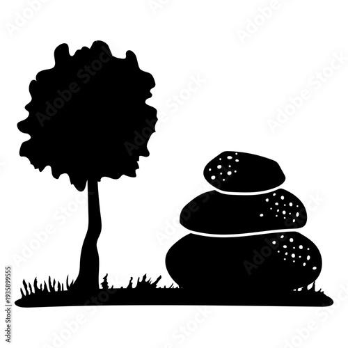 Tree and rock pile landscape cut out