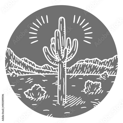 Cactus and desert landscape cut out