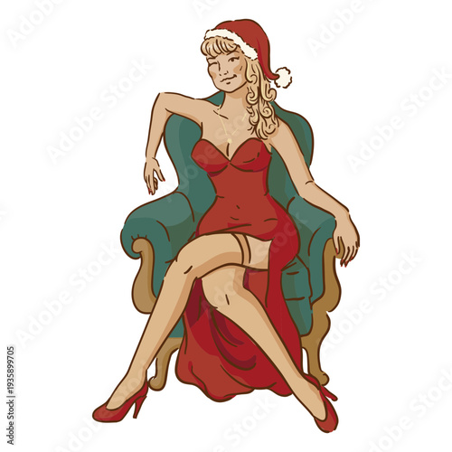 Christmas girl sitting in armchair