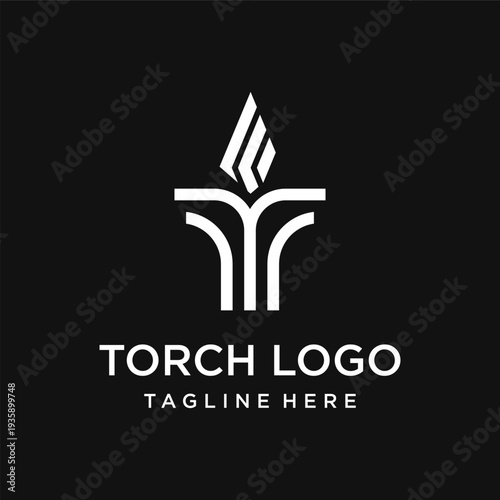 Initial Letter T Torch Fire Flame logo design inspiration