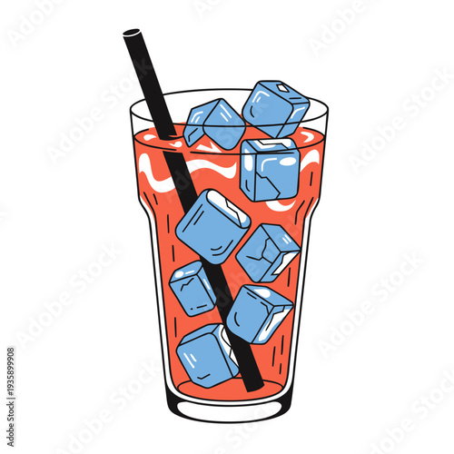 A glass of iced drink with a straw