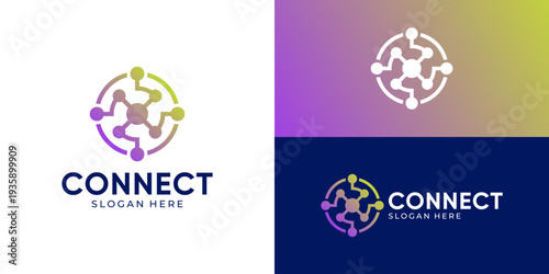 Creative simple connect logo template. Abstract dot connect, molecule science logo design vector illustration.
