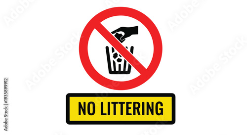 A close-up shot of a no littering sign with a prohibition symbol against a white background.