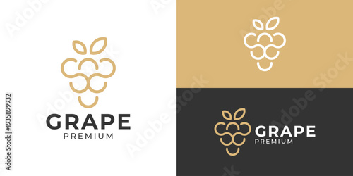Creative simple grape logo template. Luxury grape fruit logo design vector illustration.