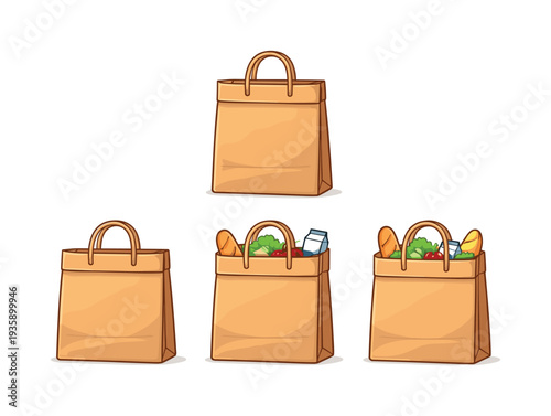 Colorful Shopping Bags. Limited-time offer action illustrated by a paper shopping bag with folded top and sturdy handles viewed