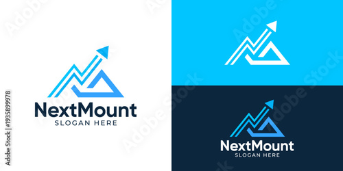 Creative simple next mount logo template. Abstract mountain with arrow up for business finance logo design vector illustration.