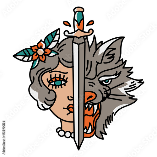 Werewolf Woman Face Tattoo