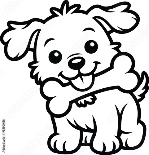 Cute Puppy Dog Line Art Illustration for Kids Coloring Page – Black and White Vector 