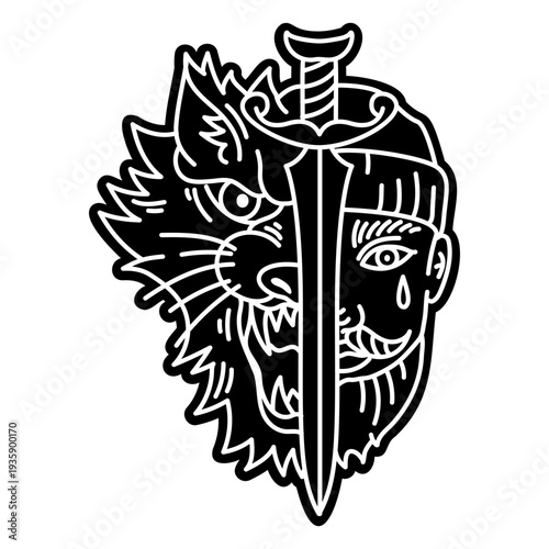 Werewolf Face with Sword