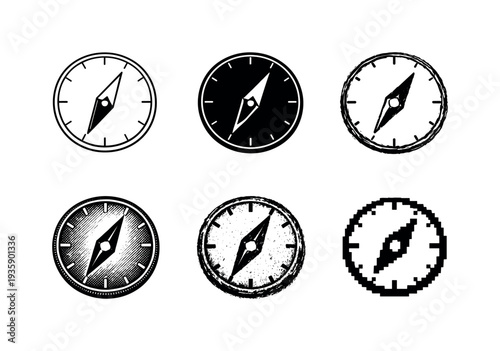 Round magnetic compass with directional needle and marked rim used for navigation and finding geographic direction | Create ONE