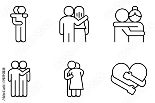 hug icon set, Lover, friendship, relationship icon set in thin line style, vector illustration on white background