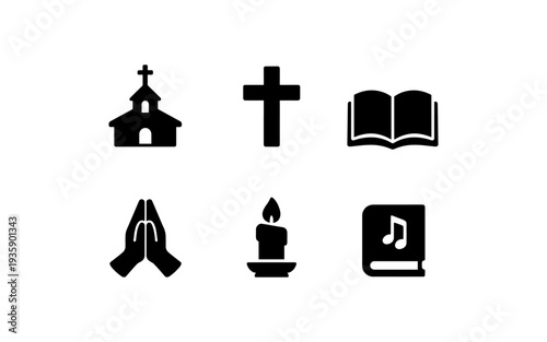 Collection of Christian religious symbols and icons on a white background