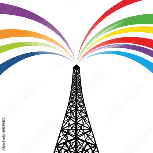 Illustration of a broadcast tower emitting a rainbow of colors, symbolizing communication and connectivity