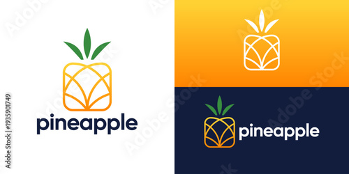 Creative simple pineapple logo template. Modern pineapple with square shape, pineapple tech logo design vector illustration.