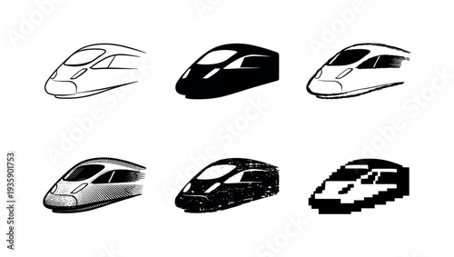 High speed train nose with streamlined shape and front windows designed for rapid intercity travel | Create ONE image containing