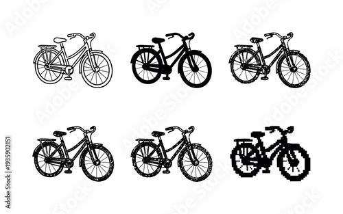 City commuter bicycle with curved handlebars and rear rack designed for everyday urban travel | Create ONE image containing