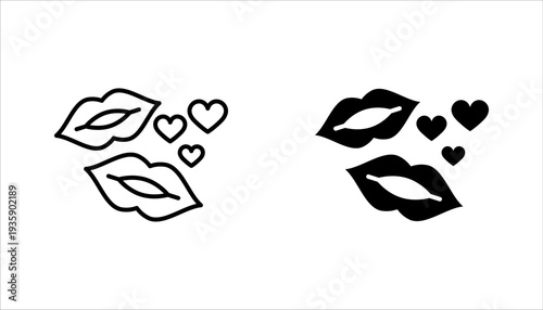 Couple kissing icon set, Valentine's Day, vector illustration on white background