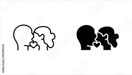 Couple kissing icon set, Valentine's Day, vector illustration on white background