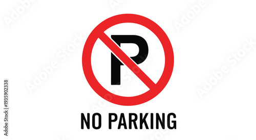 Graphic illustration of a no parking sign with a red circle and diagonal line on a white background.