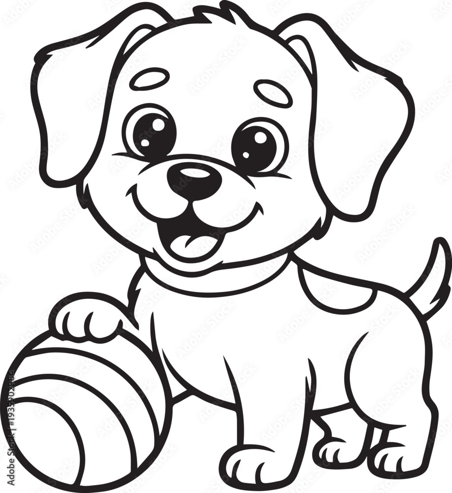 Obraz premium Cute Puppy Dog Line Art Illustration for Kids Coloring Page – Black and White Vector