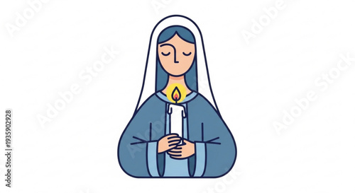 Virgin mary silhouette holding candle on transparent background