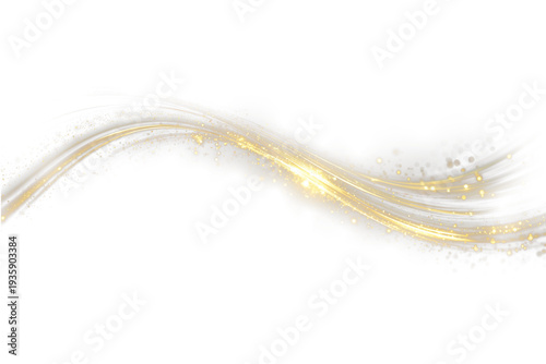 Abstract Golden Light Wave with Shimmering Particles and Radiant Glow Isolated on White
