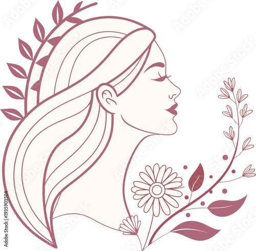 Happy Women’s Day Minimal Line Art Female Silhouette Vector Illustration