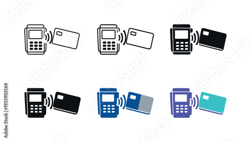 Cashless purchase symbol portraying a card hovering beside a reader with curved motion waves to express tap to pay convenience,