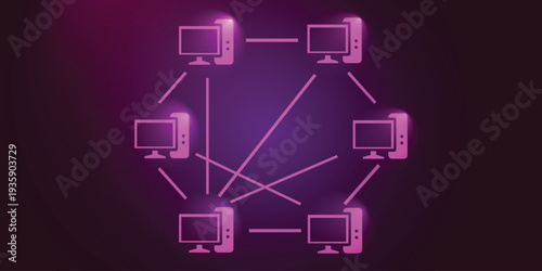 Peer to Peer Network Diagram – Connected Computers Sharing Data, Digital Technology Communication System Concept