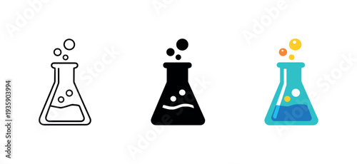 Creative lab scene depicting a laboratory flask with rising bubbles, same silhouette arranged evenly across the width then